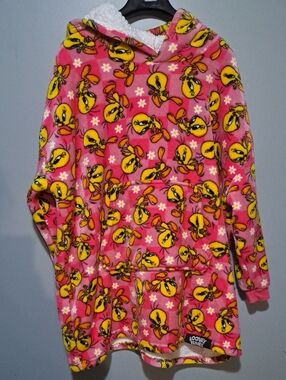 Warner Bros. Tweety Allover Pink Plush Hooded Pullover